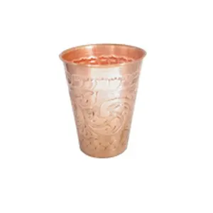Indischer Hersteller Kupfer Wasserglas Blumen Design 16 Oz Drink Ware Kupfer Wasserglas