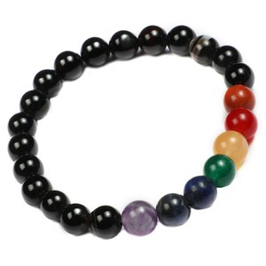 Best Value Black Agate 7 Charka <b>Bracelet</b>-Folk Art India Carved Gemstone for Art Collectibles - Product Image 1
