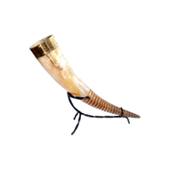 Corne à boire artisanale de style Viking, corne naturelle de buffle, toucher réel, objet de collection, artisanat naturel de haute qualité, cuir