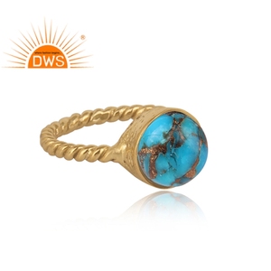 Party Wear Gold Plated Mojave Arizona Turquoise <b>Statement</b> <b>Ring</b> Fashion Brass Jewellery Classic Collection Dainty Collection - Product Image 3