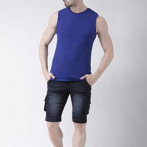 เสื้อแขนกุดผู้ชาย,เสื้อออกกำลังกายผ้าคอตตอน100% สีฟ้าไร้แขน - Product Image 6
