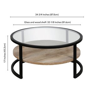 Luxury 2-Tier Glass and Wood Frame <b>Coffee</b> <b>Table</b> <b>Modern</b> Design With <b>Black</b> Powder Coat for Living Room Furniture Set - Product Image 3