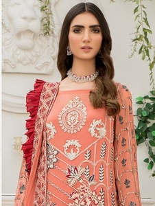 Haute qualité en mousseline de soie brodée fine Shalwar Kameez costumes vêtements de fête pour femmes Style indien et pakistanais pour adultes - Product Image 6