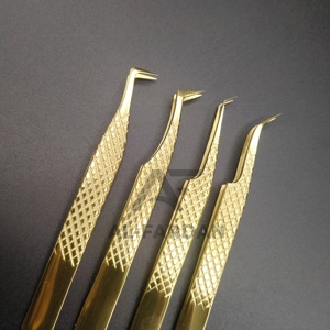 24K Gold Plated Color <b>Lash</b> Extension Tweezers Custom Logo Japanese Stainless Steel 45 90 Degree Boot Eyelash Tweezer - Product Image 3