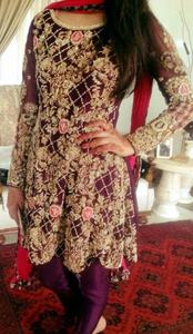 Vestido de mujer de talla grande de diseñador indio/pakistaní para fiesta de boda, cuentas de cristal adornadas, Colección Dabka Work-2019 - Product Image 2