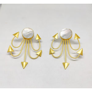 Artifical handmade golden matte finished light <b>weight</b> brass <b>hoop</b> stud earing for girls and women - Product Image 2