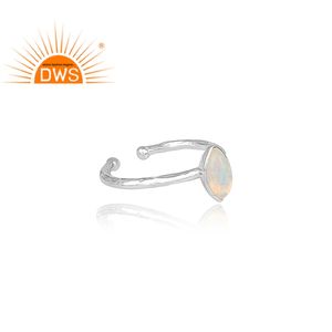 Natural Pear Cut Ethiopian <b>Opal</b> Gemstone <b>Ring</b> Supplier Hand hammered Fine 925 <b>Silver</b> <b>Ring</b> Jewelry Manufacturer - Product Image 3