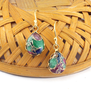 Colección inspirada en cobre de mojave comprimido pendiente de piedras preciosas de oro/plata plateado pendiente en forma de pera pendientes de gota - Product Image 5