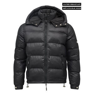 Customize <b>Winter</b> With Adjustable Hood Men <b>Women</b> Zipper Puffer <b>Jacket</b> Wholesale SHINY PUFFER <b>JACKET</b> - BLACK - Product Image 4