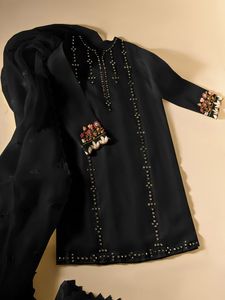 --- NEW-LATEST-STUNNING--KURTA กับกางเกงสำหรับงานปาร์ตี้-สวมใส่-ชุดที่มีงาน Applique สำหรับงานปาร์ตี้/งานแต่งงาน = 2021 - Product Image 2