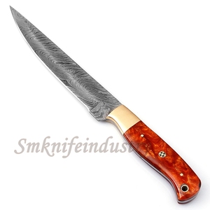Custom Hand Forged Damascus Fillet knife With leather Sheath cover (smk1588) - Product Image 4