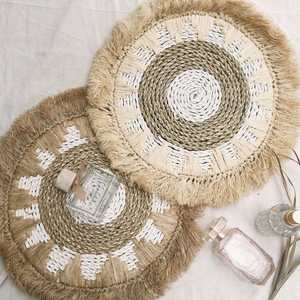 Décor mural naturel en raphia, décoration murale perlée faite à la main, jonc de mer, raphia, macramé, Boho, vente Flash, - Product Image 1