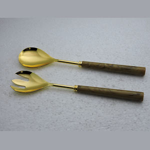 Poignée de gava en résine transparente de nouvelle conception et acier inoxydable avec accessoires de cuisine de serveur de salade plaqués or - Product Image 3