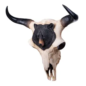 Custom Design Wholesale Home Decor Animal Head Bull Wall Hanging Statue Resin Cow And Black Bear