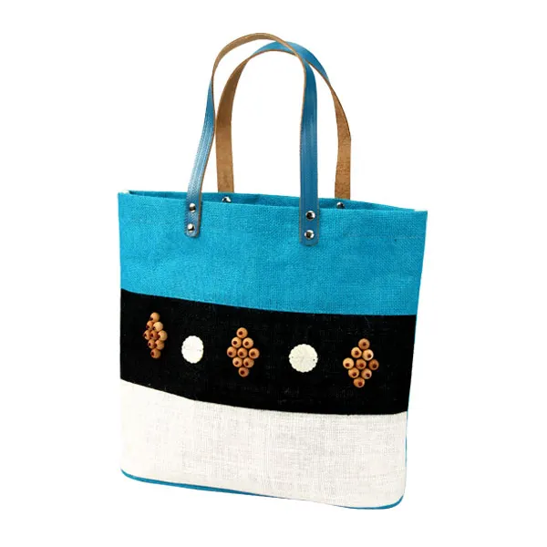 인도 제조 수제 황마 가방 황마 캔버스 코튼 여성 숙녀 토트 Ecofriendly 세련된 핸드백, 블랙