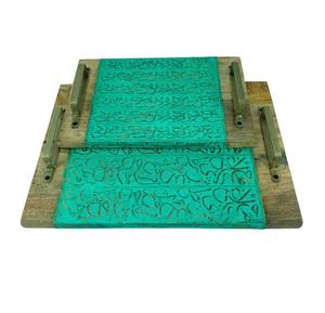 Bandeja DE SERVICIO DE TRABAJO DE caligrafía de madera y metal de último diseño, bandeja de comida de vajilla de forma Rectangular a bajo precio - Product Image 1