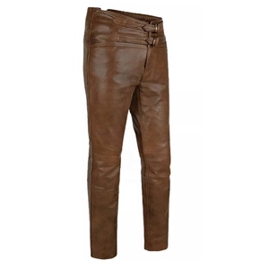 PIHA SPORTS Pantalon de motard pour homme en cuir véritable marron, coupe slim, coupe-vent, séchage rapide, style streetwear, hiver - Product Image 1
