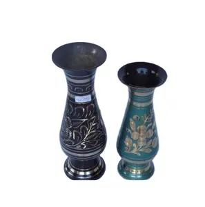 Vasos indianos tradicionais de bronze fundido, na cor preta e verde para decoração da casa, vasos de metal indiano para artesanato