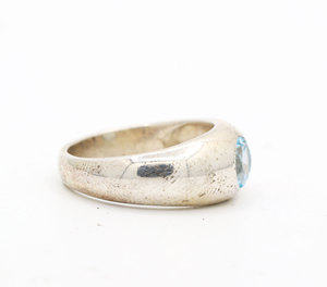 Natural Round Shaped Blue Topaz Gemstone 925 Solid Sterling Silver Handmade Band <b>Dome</b> <b>Ring</b> Unisex Jewelry - Product Image 2