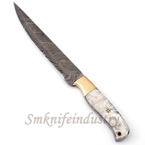 New Custom Hand Forged Damascus Fillet Fishing knife With leather Sheath cover (smk1596) - Product Image 4