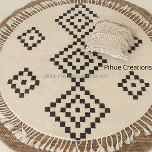 Alfombra de área redonda de ajedrez, hecha a mano, en blanco y negro, anudada a mano en la India, alfombras Jaipur, alfombras bohemias Beni Ourain, mattor teppiche - Product Image 2