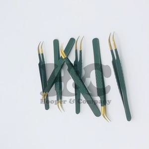 Pince à épiler personnalisée avec logo en vison Pince à épiler en acier inoxydable de haute qualité Pointe volumineuse en or vert Emballage durable - Product Image 4