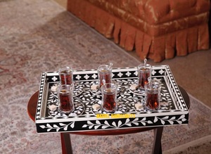 Luxury Mother of Pearl Serving Tray with Coasters | Handmade Decorative Plates & Dishes for Ramadan Eid Home Decor UAE <b>Gift</b> Use - Product Image 2
