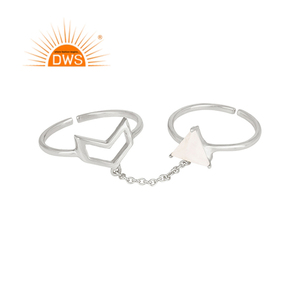 Arrow Design Fine Sterling Double <b>Finger</b> Silver Wedding <b>Ring</b> with Rainbow Moonstone Gemstone Trendy Bezel Setting for Women - Product Image 1