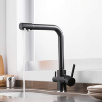 Double Poignée Mat Noir Cuisine Robinet à Trois Voies Chaude L'eau Filtrée À Froid Robinet 3 Façon Cuisine Mitigeur