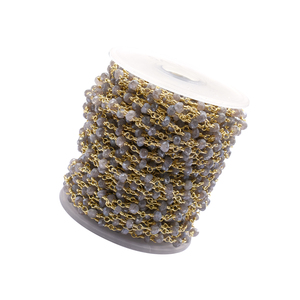 Mystic Labradorite Faceted Rondelle Rosary Chain 3–4mm Brass 18K Gold Plated <b>Wire</b> Wrapped Gemstone Chain Sold by Foot - Product Image 2