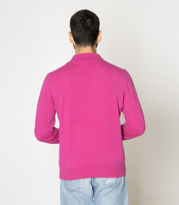Maglione invernale lavorato a mano 100% con scollo a V da uomo a manica lunga Cashmere italiano fucsia-ODM Supply - Product Image 3
