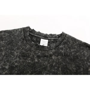 T-shirt à séchage rapide et délavé à l'acide pour homme Haut de sport uni en coton/polyester - Product Image 5