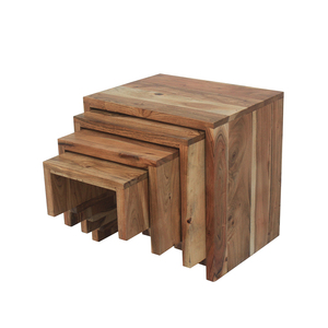 Solid Acacia Wood Modern Nesting <b>Table</b> <b>Set</b> 4 Strong Rustic Handcrafted <b>Side</b> <b>Tables</b> Space Saving Living Room Furniture Artisans - Product Image 2