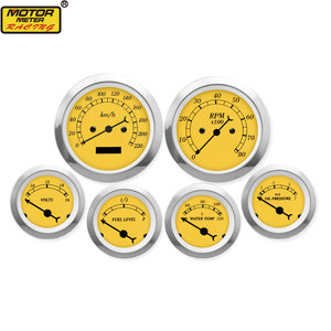 52mm visage jaune pointeur noir KMH C BAR Volt pression de mazout jauge de température de l'eau 85mm tachymètre compteur de vitesse Six dans la voiture - Product Image 1