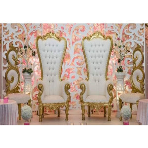 Wholesale Wedding White Gold Throne Chairs Classic Wedding Event Throne Furniture Set Amazing White Gold Wedding Furniture Set - Product Image 1