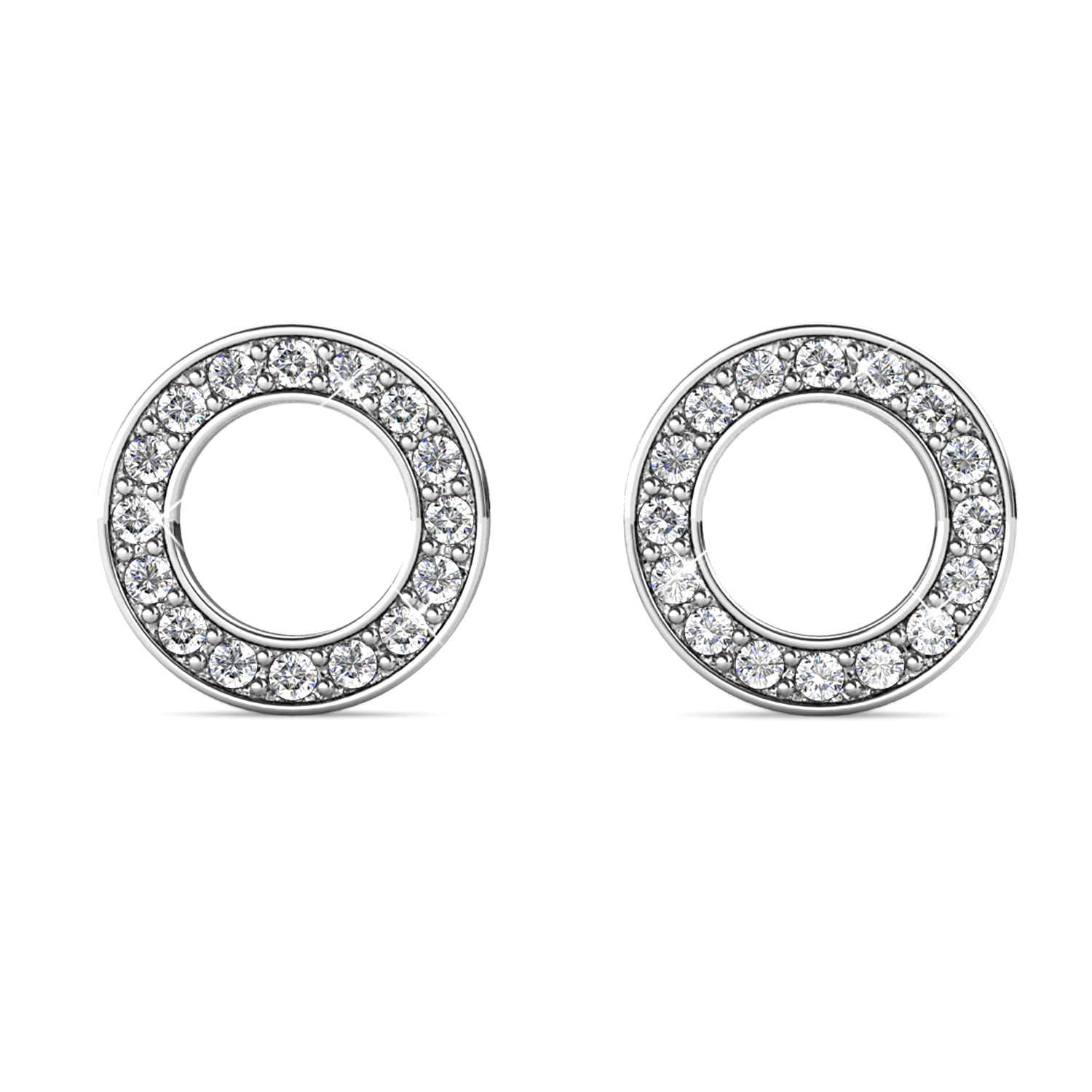 Brass with 18k white gold plated circle earrings