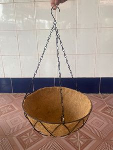 Panier suspendu en métal pour plantes, pot en fibre de coco avec doublure en fibre de coco, porte-plantes rond en fil métallique avec chaîne pour véranda - Product Image 2