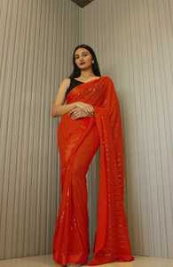 Sari Georgette Pesado con Forro de Lentejuelas y Blusa para Bodas y Ocasiones Especiales - Product Image 3