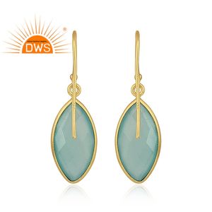 Pendientes Colgantes de Calcedonia Aqua Marquise de Colección Clásica, Pendientes de Gancho de Plata 925 Chapados en Oro al por Mayor - Product Image 3