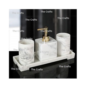 Marble White Color Bathroom Set Four Pieces Liquid Soap Dispenser <b>Brushes</b> Holder Vanity Tray <b>Bath</b> Set In Bulk - Product Image 1