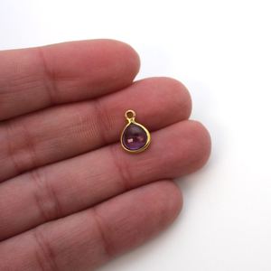 Handmade DIY 6X6MM Gold Plated Amethyst Pendant Pear Shape Cabochon Diamond <b>Charm</b> with Small <b>Bracelet</b> <b>Silver</b> Jewelry - Product Image 2