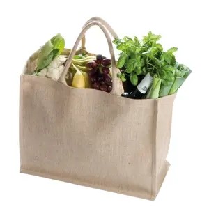 Jute Grocery Bags Wholesale Promotional Grocery Shopping Women Beach Hand Tote Jute Bag