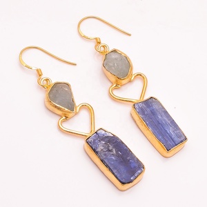 Boucles d'oreilles pendantes en pierres précieuses pour femmes, Kyanite néon, pierres précieuses, dessins animés, larges, géométriques, en or, nouvelle collection, vente en gros - Product Image 1