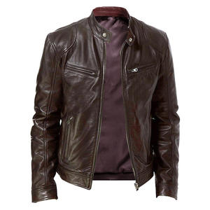 Nueva chaqueta de invierno para hombre de cuero puro de vaca con cuello levantado y tela de lona - Product Image 1