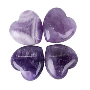 水晶雕刻天然紫水晶蓬松心形宝石批发价格抛光愈合心形宝石供应商在印度