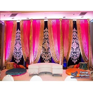 Indian Wedding Embroidered Velvet Backdrops Elegant Wedding Stage Colorful Backdrops Set Wedding Stage Embroidered Backdrops - Product Image 1