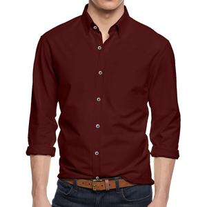 Camisa informal de manga larga para hombre de alta calidad Color sólido 100% algodón de talla grande técnica tejida hilo teñido de Bangladesh - Product Image 4