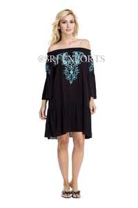 Nouvelle robe courte tendance pour femmes, design unique, broderie florale, épaules dénudées, tunique décontractée pour femmes, vente chaude, mode féminine, belle robe courte - Product Image 3