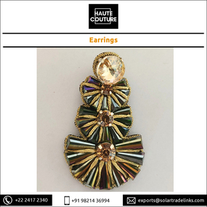 Factory Direct Supply OEM Custom Brand Hand Embroidered Handmade <b>Rainbow</b> Topaz Cone Crystal Stones <b>Drop</b> Earrings - Product Image 3