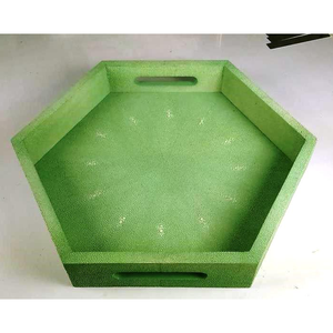 สีเขียวมอสสีเขียวถ่าน0.41X0.41X0.065หรูหราเสิร์ฟ Faux Shagreen ถาดหกเหลี่ยม - Product Image 2